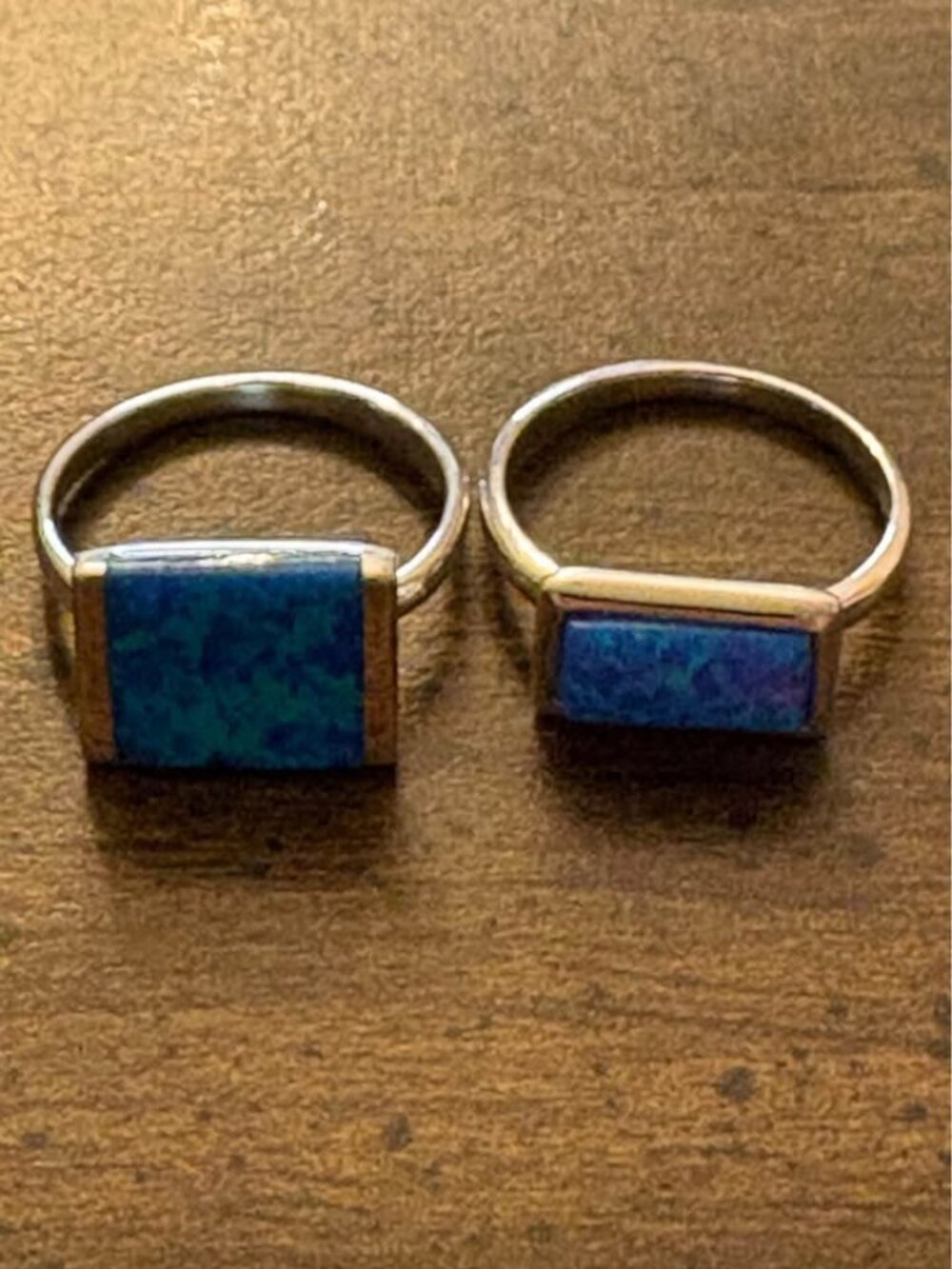 Set of 2 Blue Inlay Silver Rings Size 5.5 Stackable Combo! Silver 925